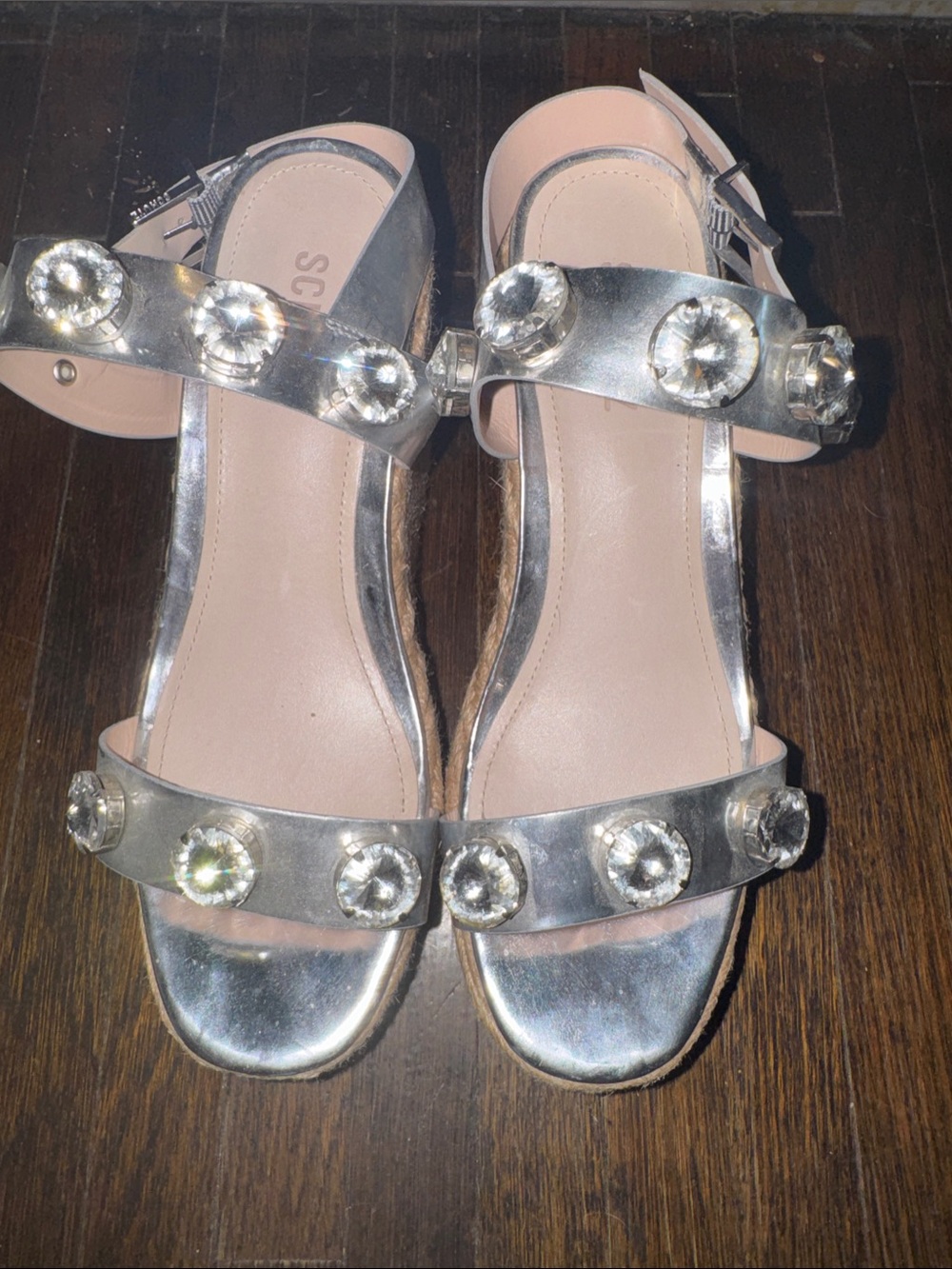 SCHUTZ Silver Jeweled Slingback Sandals